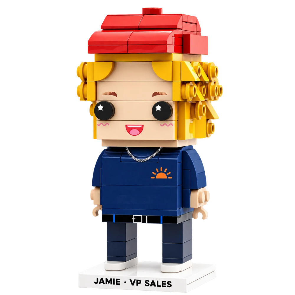 Personalized Brick Figure, shown with example personalization
