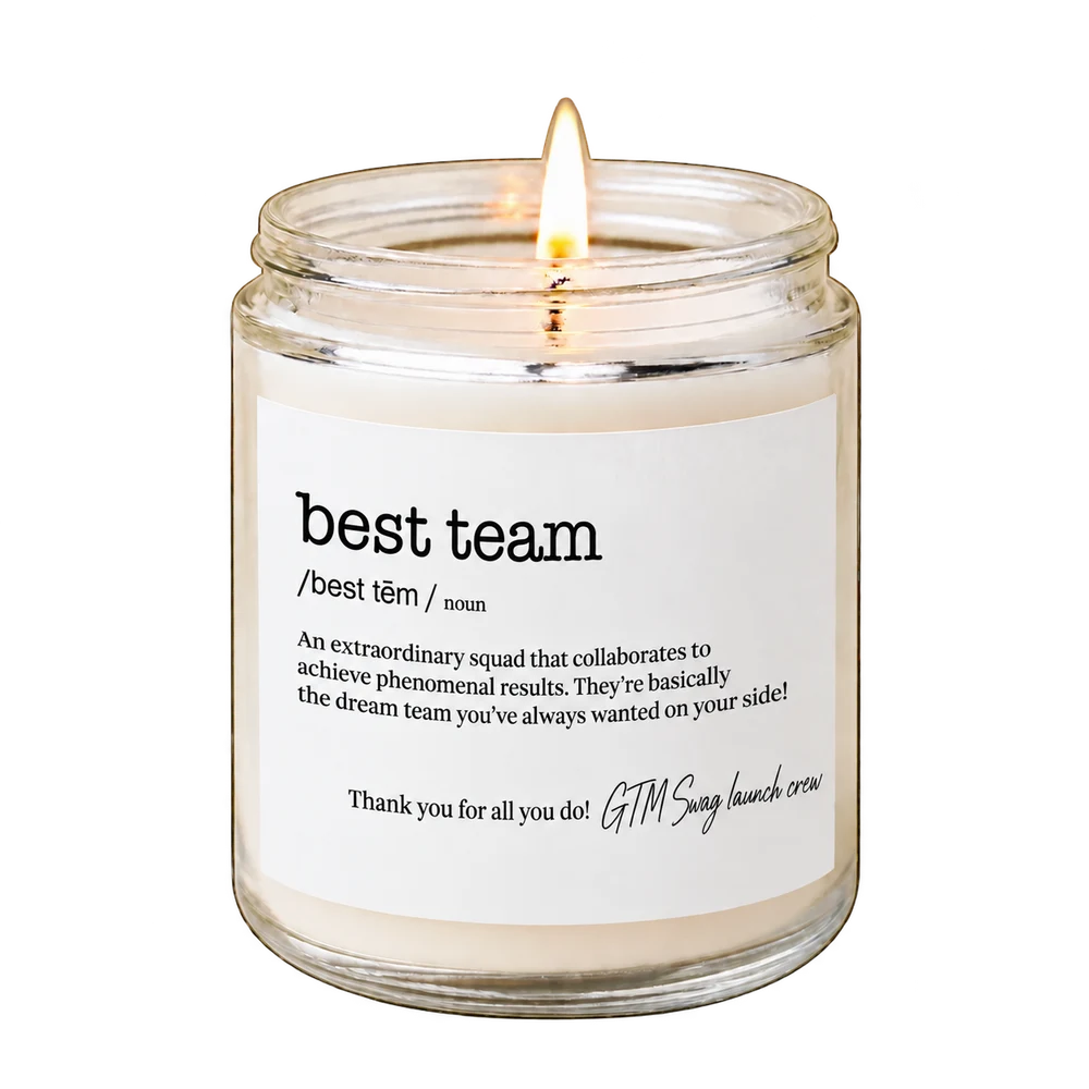 Personalized Team Candle · 7 oz, shown with example personalization
